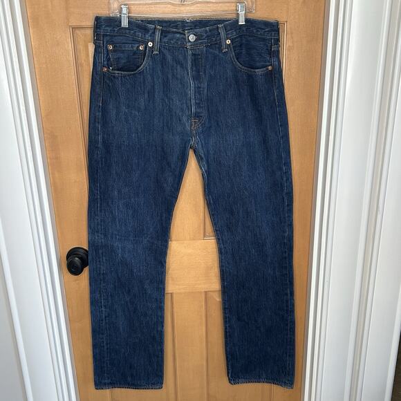 Levi's 501 Button Fly Jeans Men's 36x34 Straight Leg Dark Wash *Inseam 33 - Picture 1 of 6